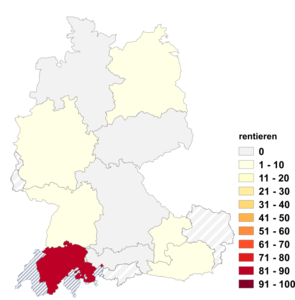 Relative Auftretenshäufigkeit von rentieren innerhalb der einzelnen Areale im Verhältnis zu sich rentieren (in %)