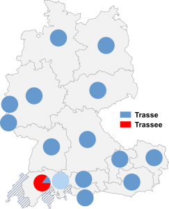 Relative Auftretenshäufigkeit von Trasse / Trassee innerhalb der einzelnen Areale