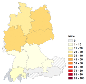 Relative Auftretenshäufigkeit von trübe innerhalb der einzelnen Areale im Verhältnis zu trüb (in %)