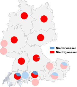 Relative Auftretenshäufigkeit von Niederwasser / Niedrigwasser innerhalb der einzelnen Areale