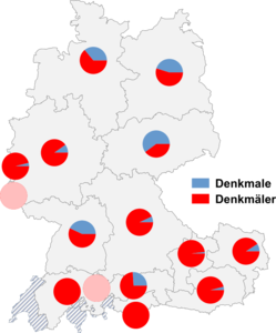 Relative Auftretenshäufigkeit von Denkmale / Denkmäler innerhalb der einzelnen Areale