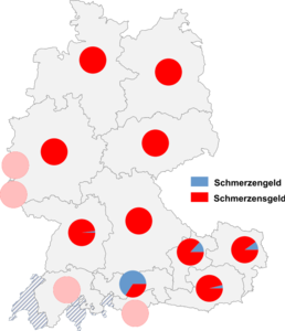 Relative Auftretenshäufigkeit von Schmerzengeld / Schmerzensgeld innerhalb der einzelnen Areale