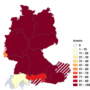 Relative Auftretenshäufigkeit von Anteils- innerhalb der einzelnen Areale im Verhältnis zu Anteil- (in %)