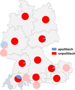 Relative Auftretenshäufigkeit von apolitisch / unpolitisch innerhalb der einzelnen Areale