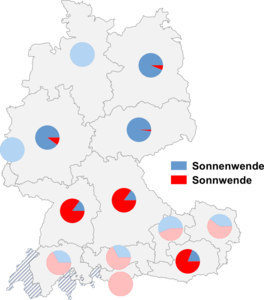 Relative Auftretenshäufigkeit von Sonnenwende / Sonnwende- innerhalb der einzelnen Areale