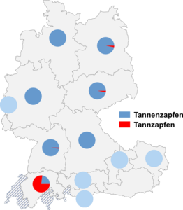 Relative Auftretenshäufigkeit von Tannenzapfen / Tannzapfen innerhalb der einzelnen Areale
