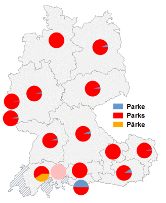 Relative Auftretenshäufigkeit von Parke / Parks / Pärke innerhalb der einzelnen Areale