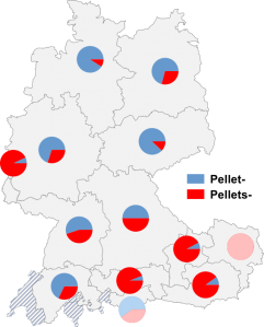 Relative Auftretenshäufigkeit von Pellet- / Pellets- innerhalb der einzelnen Areale