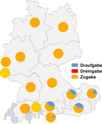 Relative Auftretenshäufigkeit von Draufgabe / Dreingabe / Zugabe innerhalb der einzelnen Areale