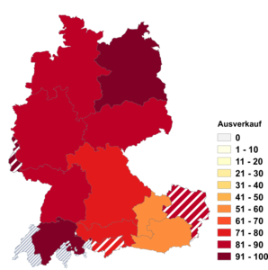 Relative Auftretenshäufigkeit von Ausverkauf innerhalb der einzelnen Areale im Verhältnis zu Abverkauf (in %)