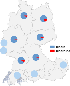 Relative Auftretenshäufigkeit von Möhre / Mohrrübe innerhalb der einzelnen Areale
