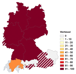 Relative Auftretenshäufigkeit von Wartesaal innerhalb der einzelnen Areale im Verhältnis zu Wartsaal (in %)