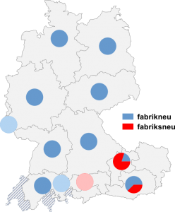 Relative Auftretenshäufigkeit von fabrikneu / fabriksneu innerhalb der einzelnen Areale