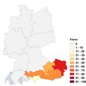 Relative Auftretenshäufigkeit von Kassa innerhalb der einzelnen Areale im Verhältnis zu Kasse (in %)