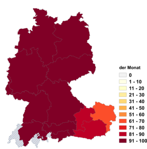 Relative Auftretenshäufigkeit von der Monat innerhalb der einzelnen Areale im Verhältnis zu das Monat (in %)