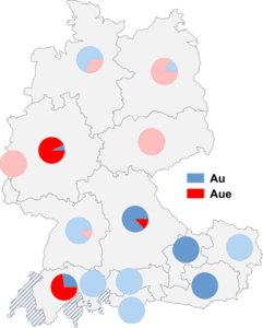 Relative Auftretenshäufigkeit von Au / Aue innerhalb der einzelnen Areale