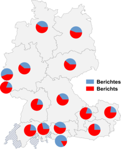 Relative Auftretenshäufigkeit von Berichtes / Berichts innerhalb der einzelnen Areale