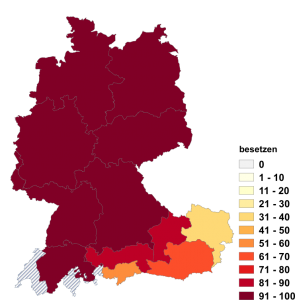 Relative Auftretenshäufigkeit von (neu) besetzen innerhalb der einzelnen Areale im Verhältnis zu nachbesetzen (in %)