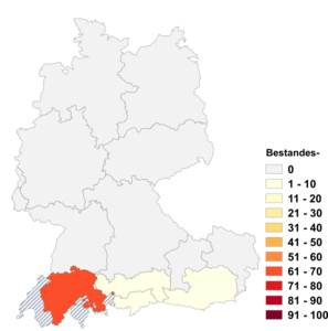 Relative Auftretenshäufigkeit von Bestandes- innerhalb der einzelnen Areale im Verhältnis zu Bestands- (in %)