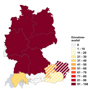 Relative Auftretenshäufigkeit von Einnahmeausfall innerhalb der einzelnen Areale im Verhältnis zu Einnahmenausfall (in %)