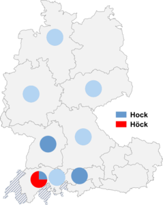Relative Auftretenshäufigkeit von Hock / Höck innerhalb der einzelnen Areale