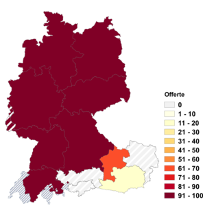 Relative Auftretenshäufigkeit von Offerte innerhalb der einzelnen Areale im Verhältnis zu Offert (in %)