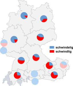 Relative Auftretenshäufigkeit von schwindelig / schwindlig innerhalb der einzelnen Areale