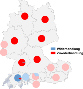Relative Auftretenshäufigkeit von Widerhandlung / Zuwiderhandlung innerhalb der einzelnen Areale