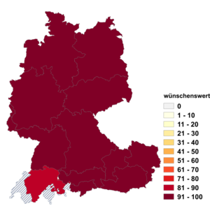 Relative Auftretenshäufigkeit von wünschenswert innerhalb der einzelnen Areale im Verhältnis zu wünschbar (in %)
