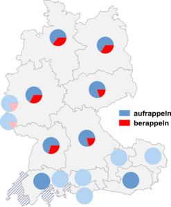 Relative Auftretenshäufigkeit von aufrappeln / berappeln innerhalb der einzelnen Areale