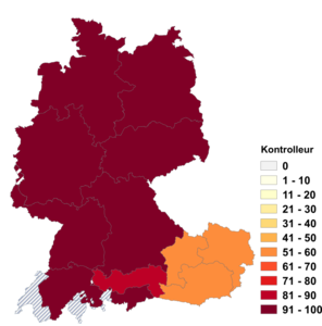 Relative Auftretenshäufigkeit von Kontrolleur innerhalb der einzelnen Areale im Verhältnis zu Kontrollor (in %)