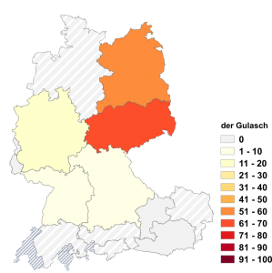 Relative Auftretenshäufigkeit von der Gulasch innerhalb der einzelnen Areale im Verhältnis zu das Gulasch (in %)