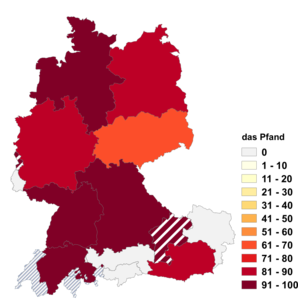 Relative Auftretenshäufigkeit von das Pfand innerhalb der einzelnen Areale im Verhältnis zu der Pfand (in %)
