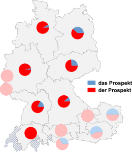 Relative Auftretenshäufigkeit von das Prospekt / der Prospekt innerhalb der einzelnen Areale
