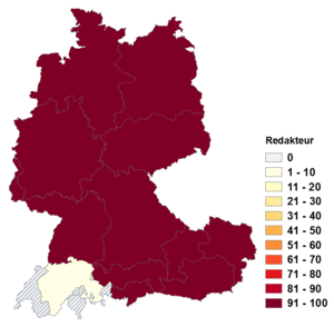 Relative Auftretenshäufigkeit von Redakteur innerhalb der einzelnen Areale im Verhältnis zu Redaktor (in %)