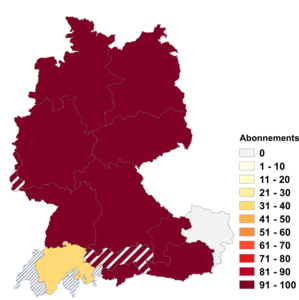 Relative Auftretenshäufigkeit von Abonnements innerhalb der einzelnen Areale im Verhältnis zu Abonnemente (in %)