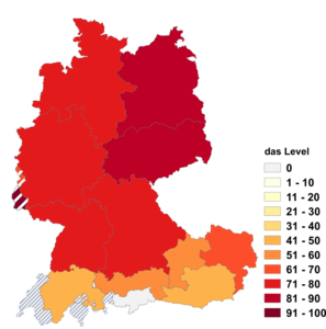 Relative Auftretenshäufigkeit von das Level innerhalb der einzelnen Areale im Verhältnis zu der Level (in %)