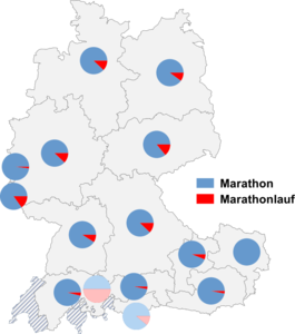 Relative Auftretenshäufigkeit von Marathon / Marathonlauf innerhalb der einzelnen Areale