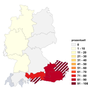 Relative Auftretenshäufigkeit von prozentuell innerhalb der einzelnen Areale im Verhältnis zu prozentual (in %)