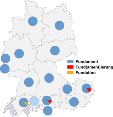 Relative Auftretenshäufigkeit von Fundament / Fund(ament)ierung / Fundation innerhalb der einzelnen Areale
