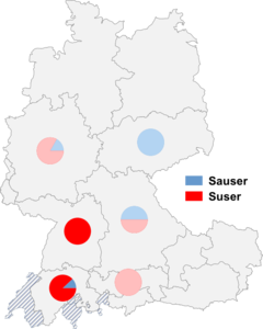 Relative Auftretenshäufigkeit von Sauser / Suser innerhalb der einzelnen Areale
