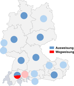 Relative Auftretenshäufigkeit von Ausweisung / Wegweisung innerhalb der einzelnen Areale