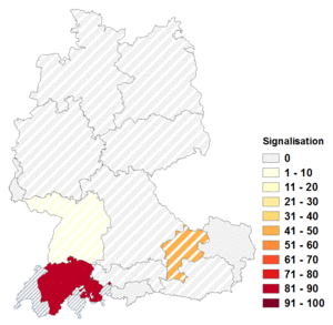 Relative Auftretenshäufigkeit von Signalisation innerhalb der einzelnen Areale im Verhältnis zu Signalisierung (in %)