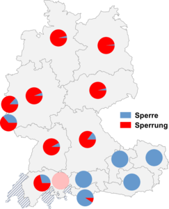 Relative Auftretenshäufigkeit von Sperre / Sperrung innerhalb der einzelnen Areale