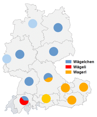 Relative Auftretenshäufigkeit von Wägelchen / Wägeli / Wagerl innerhalb der einzelnen Areale