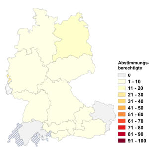 Relative Auftretenshäufigkeit von Abstimmungsberechtigte innerhalb der einzelnen Areale im Verhältnis zu Stimmberechtigte (in %)