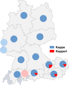 Relative Auftretenshäufigkeit von Kappe / Kapperl innerhalb der einzelnen Areale