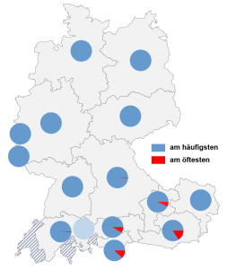Relative Auftretenshäufigkeit von am häufigsten / am öftesten innerhalb der einzelnen Areale