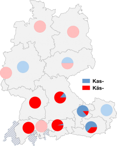 Relative Auftretenshäufigkeit von Kas- / Käs- innerhalb der einzelnen Areale