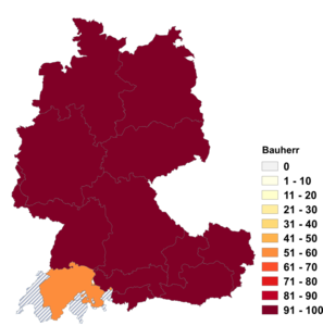 Relative Auftretenshäufigkeit von Bauherr innerhalb der einzelnen Areale im Verhältnis zu Bauherrschaft (in %)